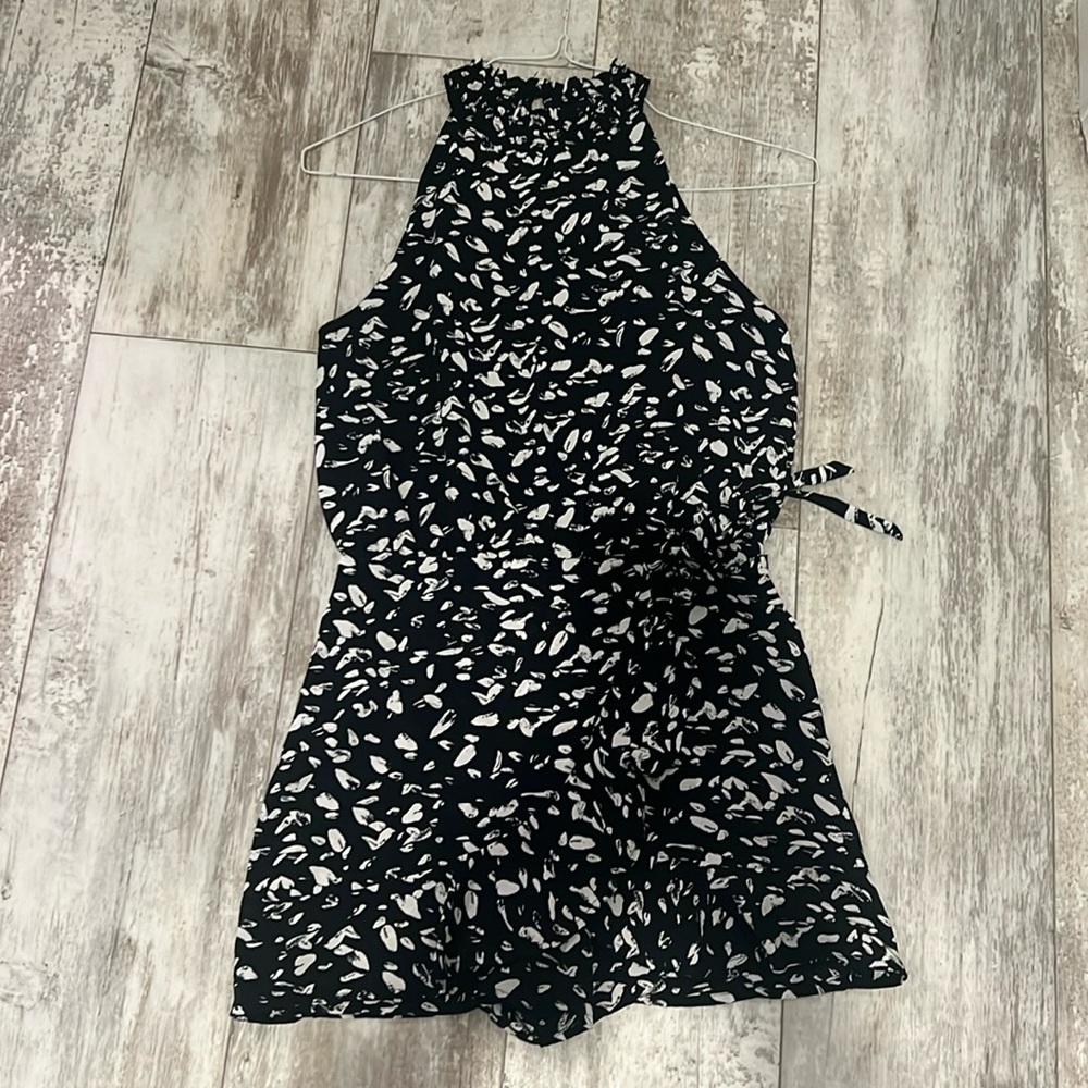 She + Sky Tie front Romper with ruffle detail